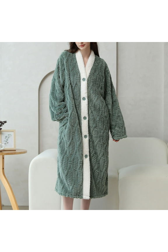Wancir Robe Winter Bathrobe Women Loose Loungewear Sweet Tender Robe Fleece Coral Warm Robes Pink Grey