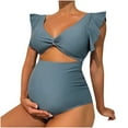 thumbnail image 1 of Wancir Ruffle Ribbed Maternity Swimsuit One Piece High Waisted Pregnancy Bathing Suits Push Up Swimwear, 1 of 3