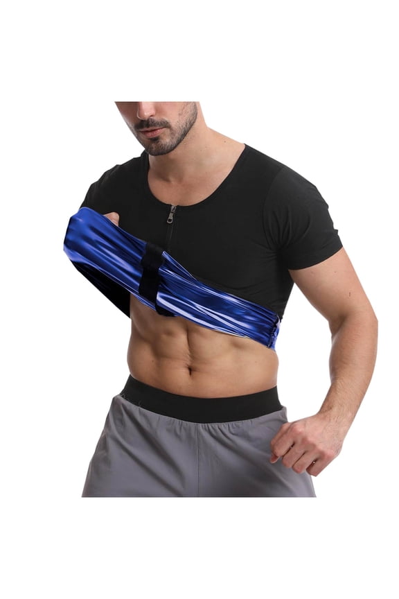 Wancir Sauna Tank Top for Men with Zipper, Men's Slimming Sweat Burn Fat Tummy Control Shapewear Short Sleeve