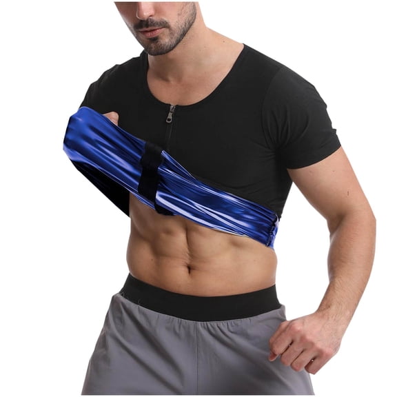 Wancir Sauna Tank Top for Men with Zipper, Men's Slimming Sweat Burn Fat Tummy Control Shapewear Short Sleeve