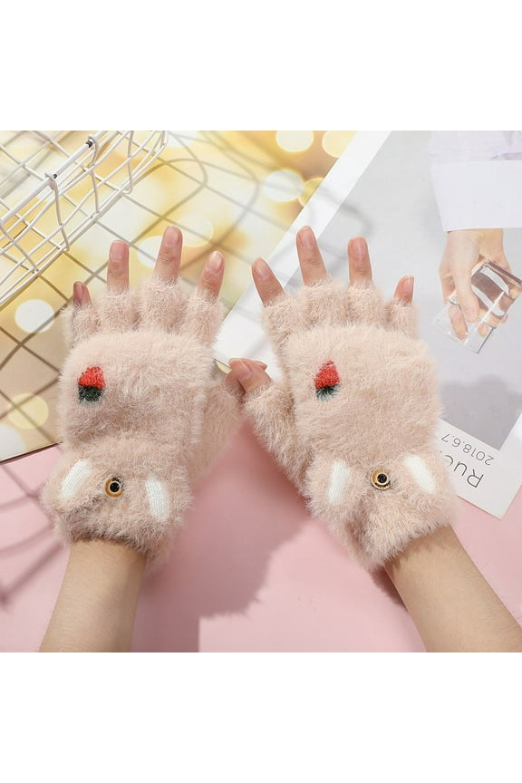Wancir Soft Fuzzy Lined Flip Up Down Top Fingerless Mitten Gloves Cute Aesthetics Winter Warm Gloves Accessories