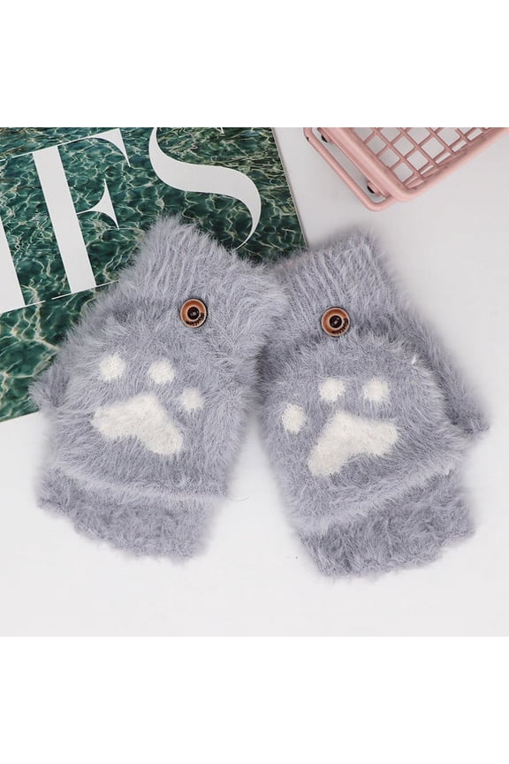 Wancir Soft Fuzzy Lined Flip Up Down Top Fingerless Mitten Gloves Cute Aesthetics Winter Warm Gloves Accessories