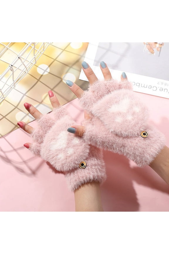Wancir Soft Fuzzy Lined Flip Up Down Top Fingerless Mitten Gloves Cute Aesthetics Winter Warm Gloves Accessories