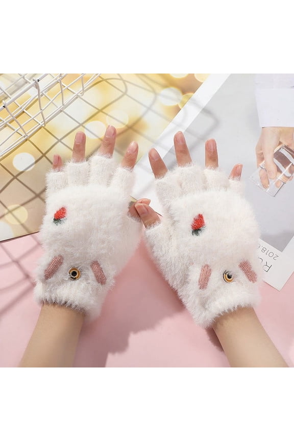 Wancir Soft Fuzzy Lined Flip Up Down Top Fingerless Mitten Gloves Cute Aesthetics Winter Warm Gloves Accessories