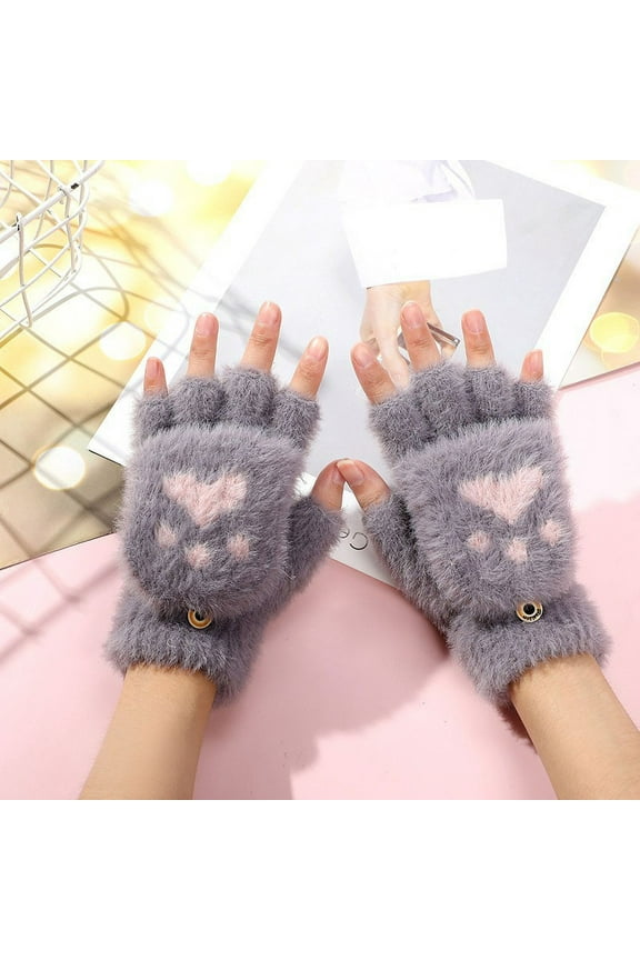 Wancir Soft Fuzzy Lined Flip Up Down Top Fingerless Mitten Gloves Cute Aesthetics Winter Warm Gloves Accessories