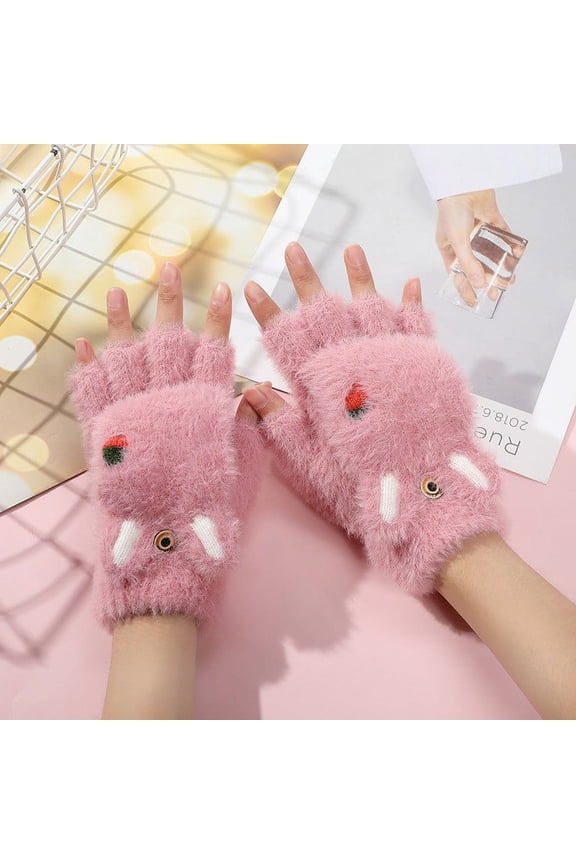 Wancir Soft Fuzzy Lined Flip Up Down Top Fingerless Mitten Gloves Cute Aesthetics Winter Warm Gloves Accessories