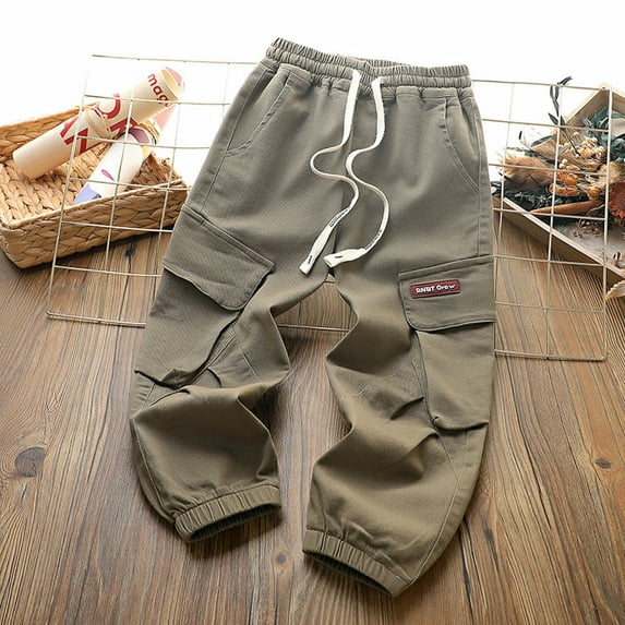 Wancir Solid Color Spring And Boys Pants Medium And Large Children Casual Workwear Pants Long Pants