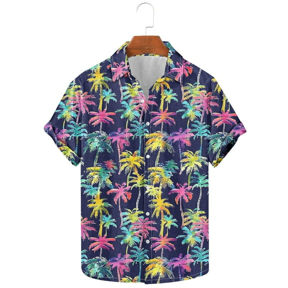 Wancir Summer Tops for Men Men's Fashionable Casual Printed Hawaiian Short Sleeved Lapel Button Up Shirt