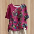 thumbnail image 1 of Wancir Summer Tops for Women 2025 Casual Short Sleeve Pullover Tunic T Shirts Ethnic Floral Print Button Spring Blouses, 1 of 5
