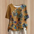 thumbnail image 1 of Wancir Summer Tops for Women 2025 Casual Short Sleeve Pullover Tunic T Shirts Ethnic Floral Print Button Spring Blouses, 1 of 5