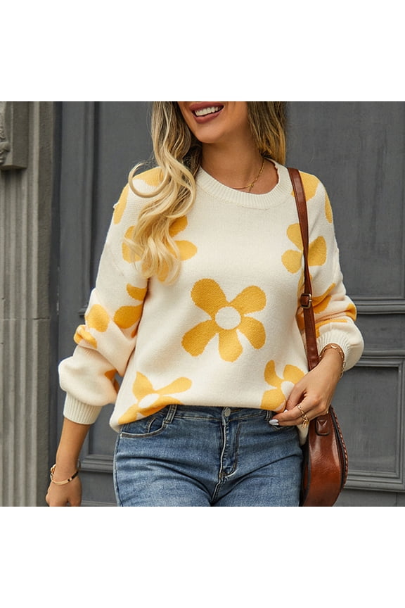 Wancir Sweaters for Women 2024 Crewneck Cute Color Block Fall Winter Knitted Pullover Tops