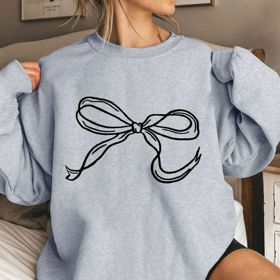 Wancir Sweatshirt for Women Bow Graphic Fleece Crewneck Sweatshirts Trendy Long Sleeve Bow Sweater Sweatshirt