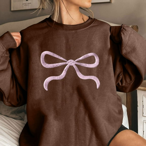 Wancir Sweatshirt for Women Bow Graphic Fleece Crewneck Sweatshirts Trendy Long Sleeve Bow Sweater Sweatshirt