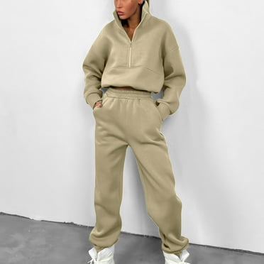 Wancir Sweatsuits for Women Set 2 Piece Outfits Long Sleeve Half Zip Up Jacket Oversized Sweatshirt Jogger Sweatpants Tracksuit