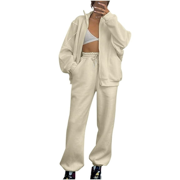 Wancir Sweatsuits for Women Set 2 Piece Outfits Long Sleeve Zip Up Jacket Oversized Sweatshirt Jogger Sweatpants Tracksuit