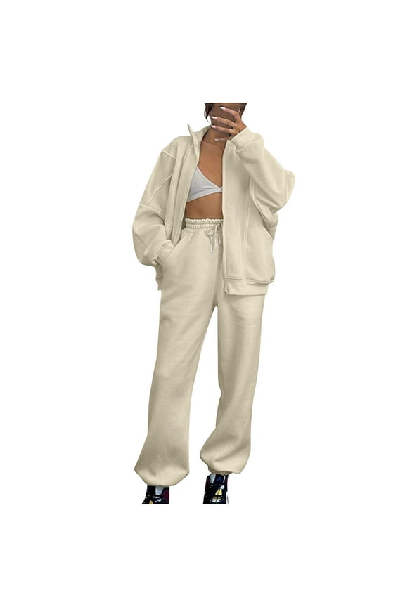Wancir Sweatsuits for Women Set 2 Piece Outfits Long Sleeve Zip Up Jacket Oversized Sweatshirt Jogger Sweatpants Tracksuit