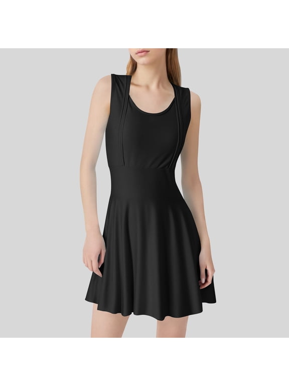 Wancir Swim Dress for Women One Piece Tummy Control Swimsuit Sleeveless A Line Strappy Back Vintage Modest Bathing Suits