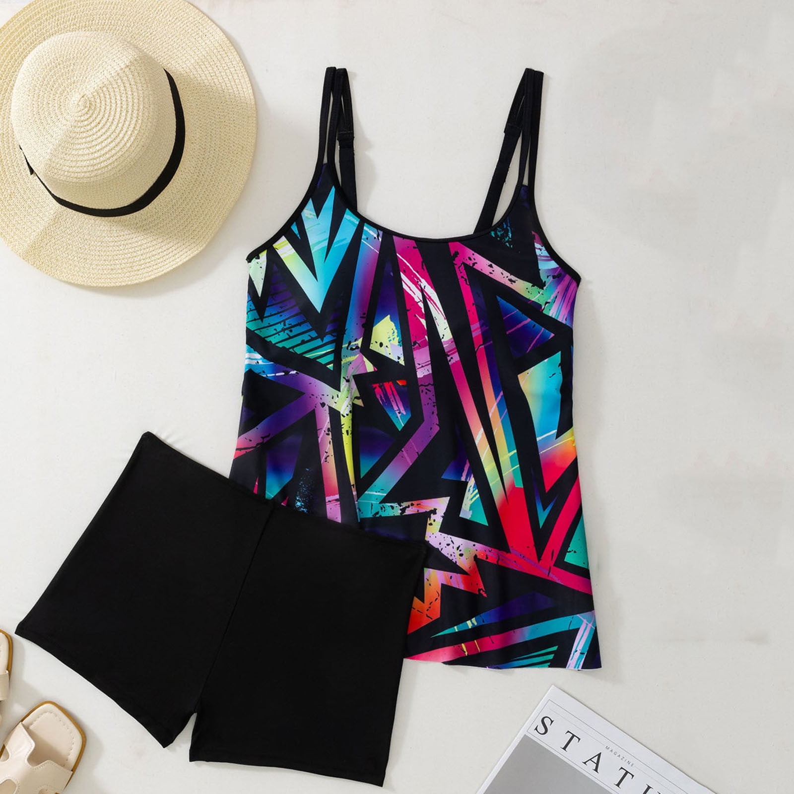 Wancir Tankini Swimsuits for Women Two Pieces Floral Print Boy Shorts ...