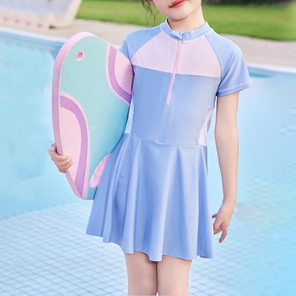 Wancir Teen Girls One-Piece Short Sleeve Swim Dress Swimsuit Bathing Suit Rash Guard Swimwear Dresses