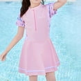 thumbnail image 1 of Wancir Teen Girls One-Piece Short Sleeve Swim Dress Swimsuit Bathing Suit Rash Guard Swimwear Dresses, 1 of 3