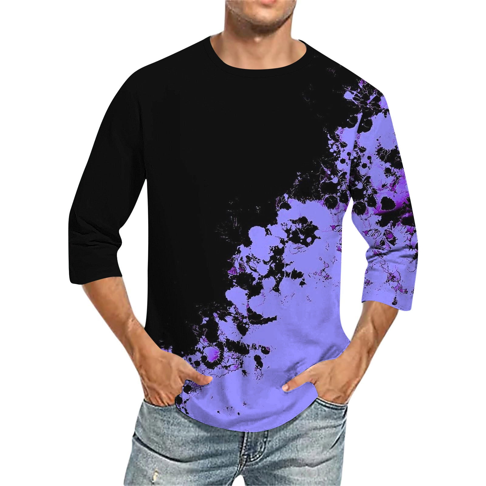 Wancir Tie Dye Shirts Gradient Tshirt Mens 3/4 Length Tshirts Jersey Baseball Tshirts Crew Neck Casual Soft Regular Fit Tees