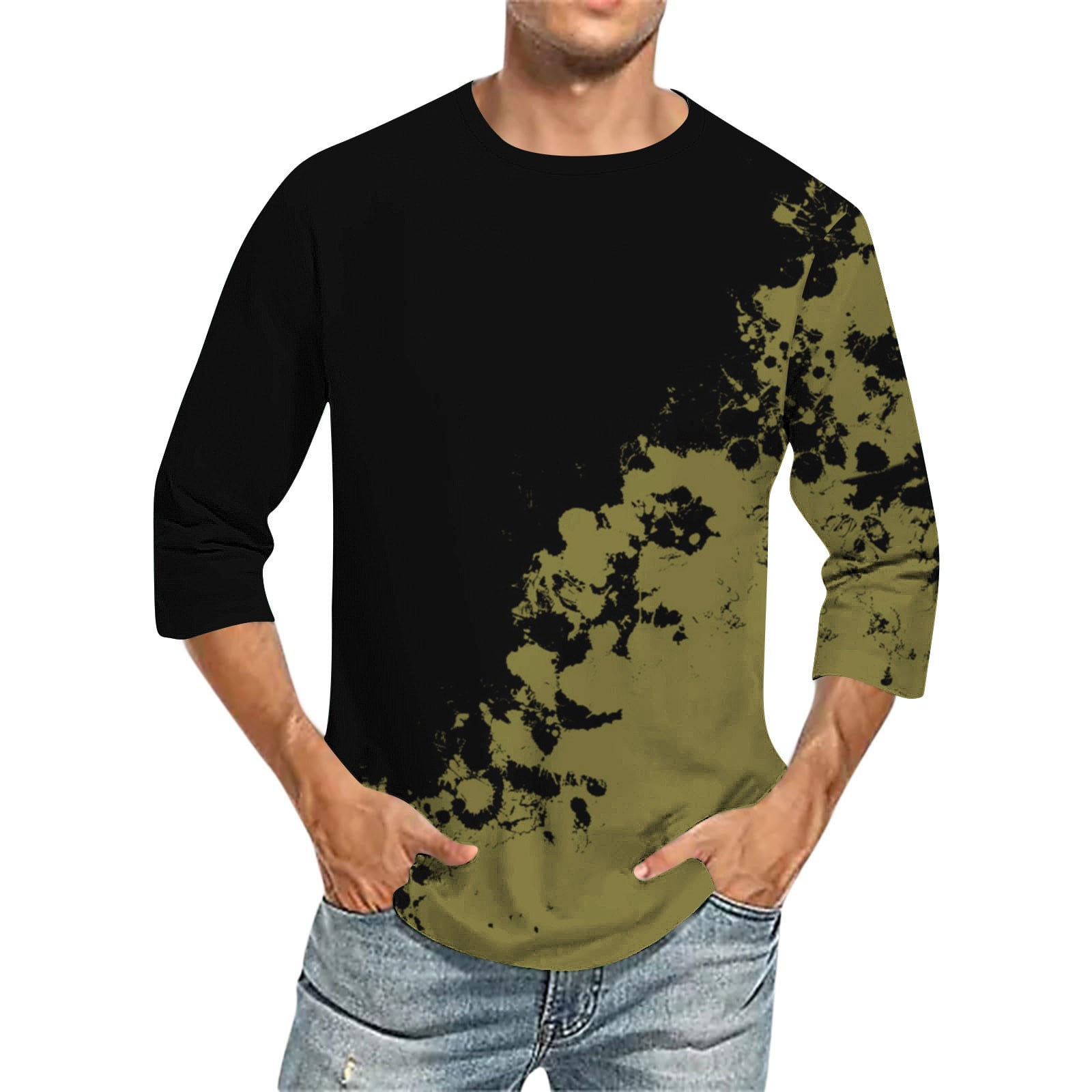 Wancir Tie Dye Shirts Gradient Tshirt Mens 3/4 Length Tshirts Jersey Baseball Tshirts Crew Neck Casual Soft Regular Fit Tees
