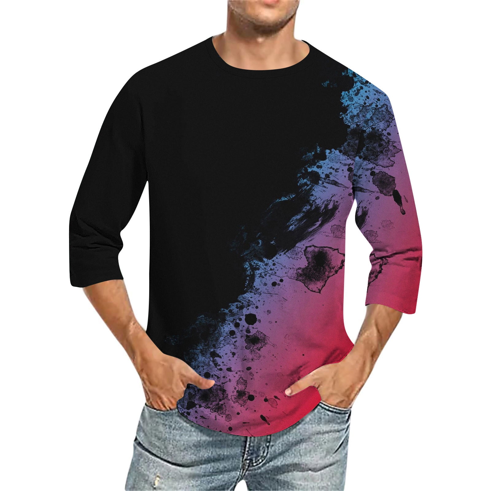 Wancir Tie Dye Shirts Gradient Tshirt Mens 3/4 Length Tshirts Jersey Baseball Tshirts Crew Neck Casual Soft Regular Fit Tees