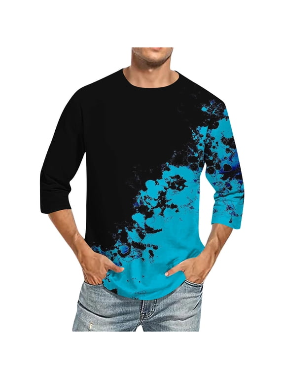 Wancir Tie Dye Shirts Gradient Tshirt Mens 3/4 Length Tshirts Jersey Baseball Tshirts Crew Neck Casual Soft Regular Fit Tees