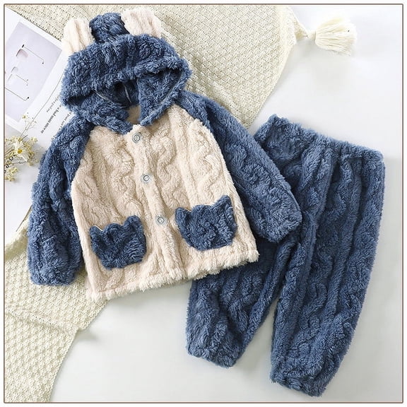 Wancir Toddler Baby Fleece Set Winter Pullover Tops Pants 2pcs Set,Toddler Bear Sweatshirt Set Fluffy Onesie Toddler