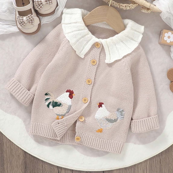 Wancir Toddler Baby Girl Boy Knit Cardigan Sweater Round Neck Long Sleeve Open Front Sweater Infant Fall Winter Clothes
