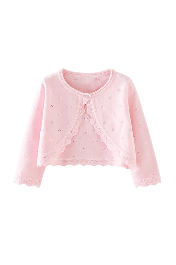 Wancir Toddler Baby Girl Sweater Crop Top Knit Cardigan Long Sleeve Ruffled One Button Cute Outwear Kids Fall Shrug Cover Up