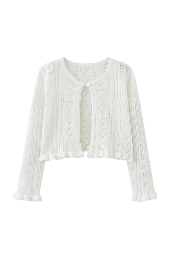 Wancir Toddler Baby Girl Sweater Crop Top Knit Cardigan Long Sleeve Ruffled One Button Cute Outwear Kids Fall Shrug Cover Up