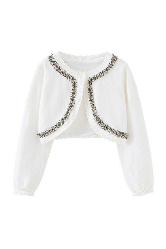 Wancir Toddler Baby Girl Sweater Crop Top Knit Cardigan Long Sleeve Ruffled One Button Cute Outwear Kids Fall Shrug Cover Up