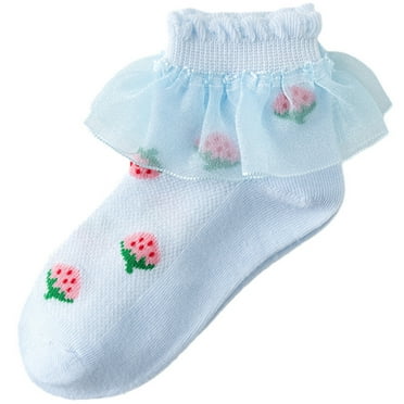 Wancir Toddler Baby Girls Ruffle Lace Socks Eyelet Mesh Cotton Frilly Ankle Soft Dress Kids Princess Socks 1-10T