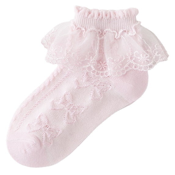 Wancir Toddler Baby Girls Ruffle Lace Socks Eyelet Mesh Cotton Frilly Ankle Soft Dress Kids Princess Socks 1-10T