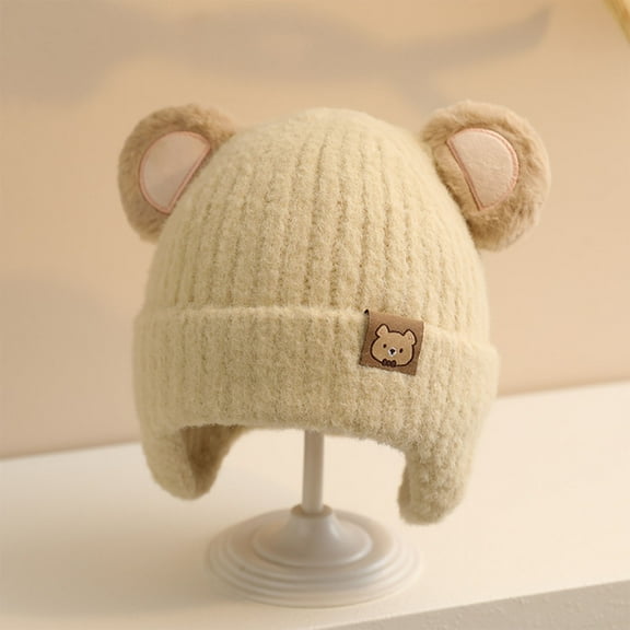 Wancir Toddler Baby Winter Hat Warm Fleece Lined Knit Kids Hat with Earflap Infant Newborn Pom Pom Beanie Knit Cap Girls Boys