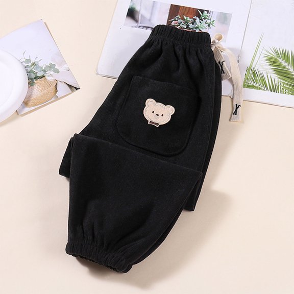 Wancir Toddler Boys Corduroy Pants Cargo Sweatpants Solid Elastic Waist Casual Long Trousers