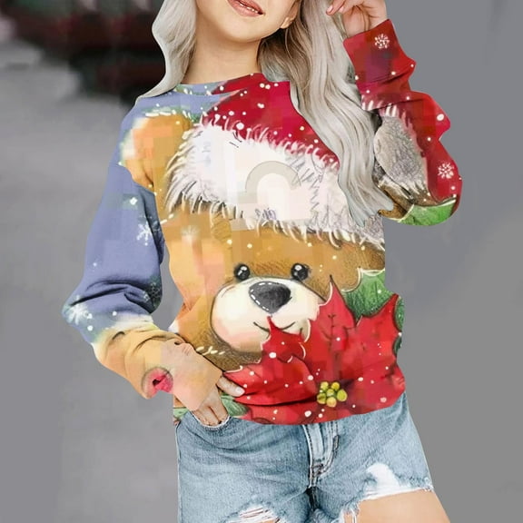 Wancir Toddler Boys Girls Christmas Sweatshirts Kids Ugly Xmas Pullover Funny Santa Reindeer Truck Shirts Tops 1-12 Years