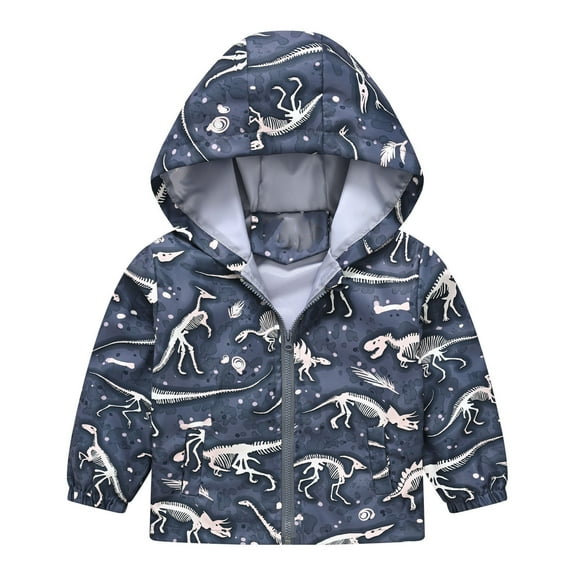 Wancir Toddler Boys Jacket Cartoon Dinosaur Animal Zipper Packaway Spring Autumn Hoodies Coat for Kids 4-14 Years