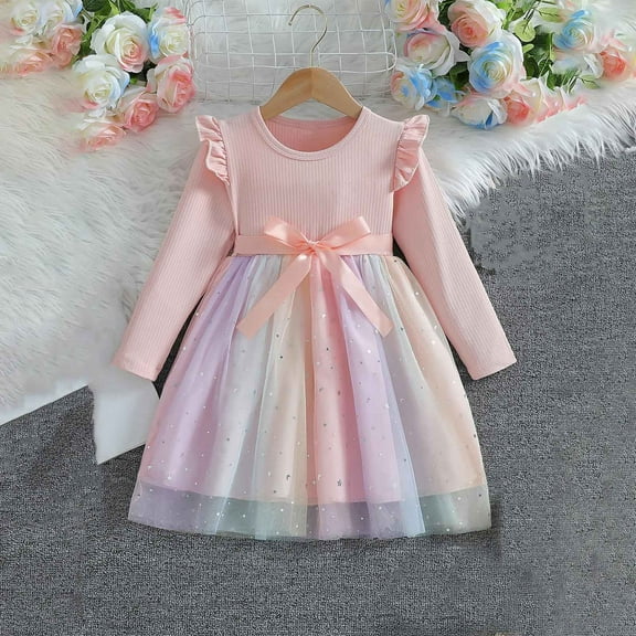 Wancir Toddler Girl Tulle Dress Winter Ruffle Long Sleeve Baby Girl Fashion Casual Tutu Dresses 1-6Y