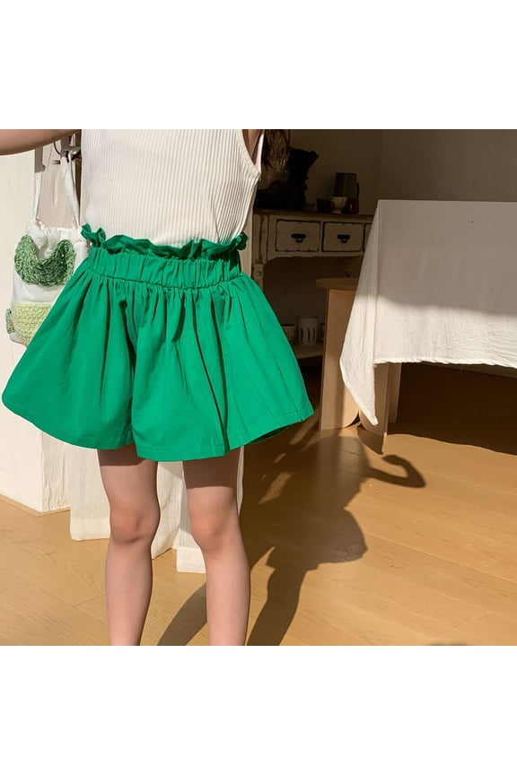 Wancir Toddler Kids Girls Y2K Bubble Shorts Elastic High Waist Ruffle Shorts Summer Fashion Wide Leg Bloomers