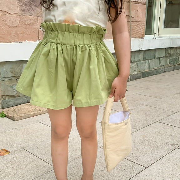 Wancir Toddler Kids Girls Y2K Bubble Shorts Elastic High Waist Ruffle Shorts Summer Fashion Wide Leg Bloomers