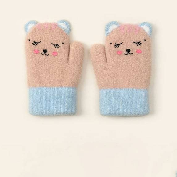 Wancir Toddler Kids Short Knitted Gloves Winter Thick Fleece Lining Mittens for 1-3 Yrs