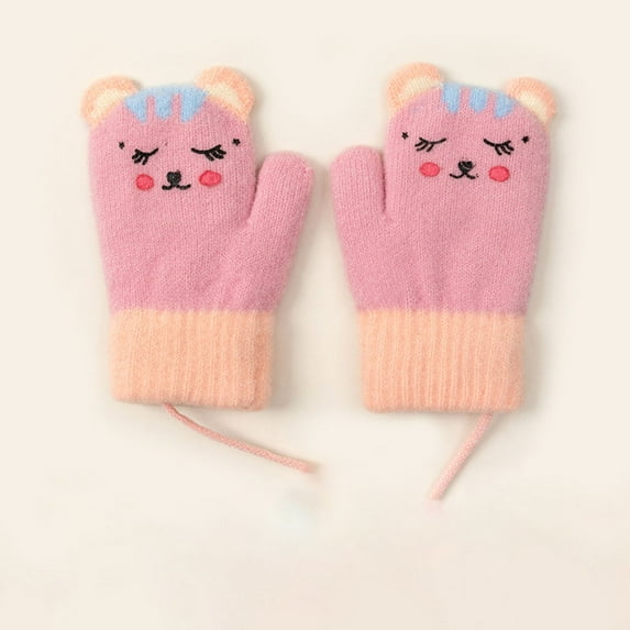 Wancir Toddler Kids Short Knitted Gloves Winter Thick Fleece Lining Mittens for 1-3 Yrs