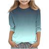 thumbnail image 1 of Wancir Tops for Teen Girls Gradient Color Crewneck 3/4 Sleeves Shirts Soft Comfy Loose Fit Basic Tee for Girls 5-12 Years, 1 of 5