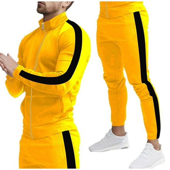 Wancir Tracksuit Mens with Zipper Pockets Full Zip Hoodless Sweatsuit 2 Pieces Running Jogging Sports Casual Sweat Suits