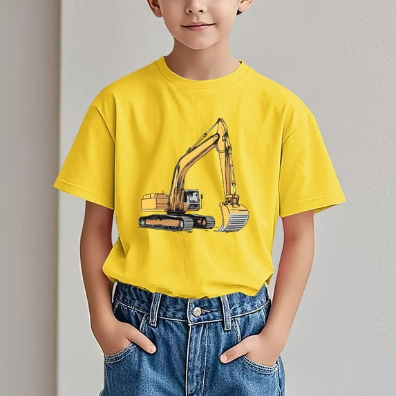 Wancir Transportation Shirt for 3-14T Boys Funny Cartoon T-Shirt Short Sleeve Car Train Excavator Shirts