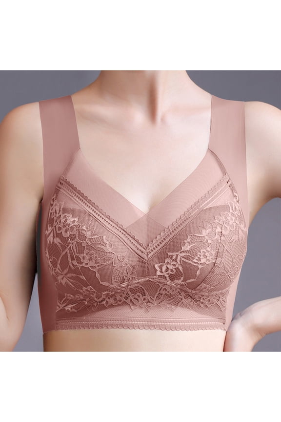 Wancir Triangle Mesh Bras for Women No Underwire Comfort Seamless Bra V Neck Wireless Bralettes with Extender