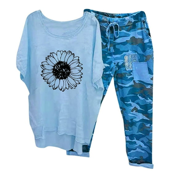 Wancir Two Piece Sets for Women Summer Outfits Lounge Sets Mock Neck Half Sleeve Tops Wide Leg Crop Pants Vacation Travel Outfits