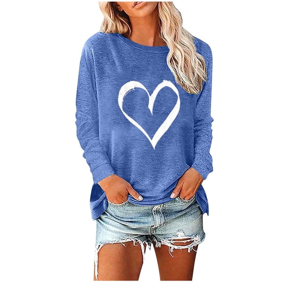 Wancir Valentine's Day T Shirts for Women Funny Double Heart Graphic T Shirts Valentines Gift Shirt Long Sleeve Couple Tee Tops